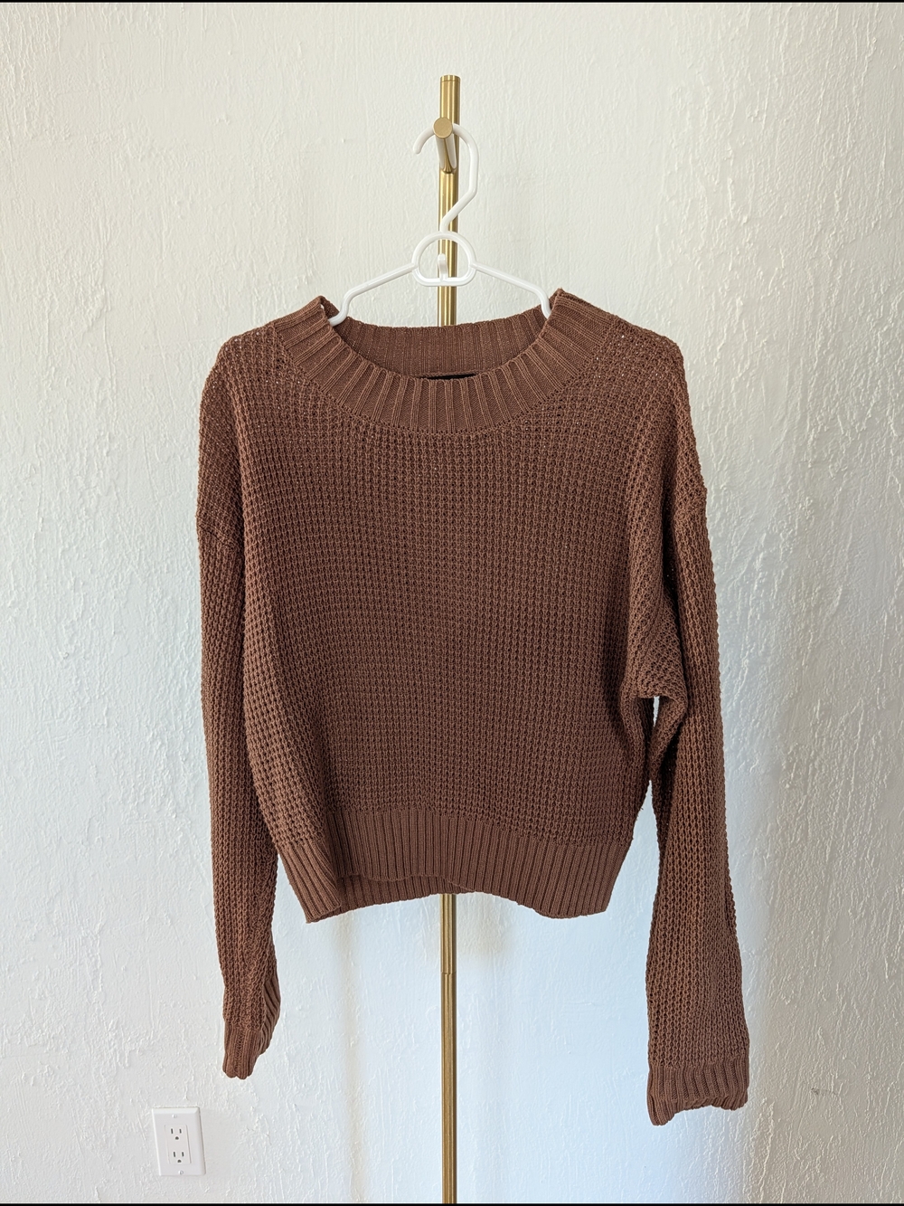 Lulus Crewneck Waffle Knit Sweater in Brown | Women's M